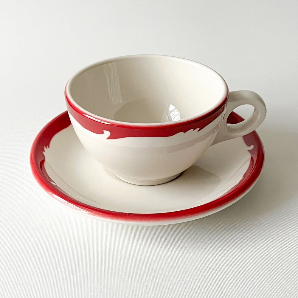 Syracuse China Peppermint Red Crest Cup And Saucer Set Restaurant Ware- 7 left